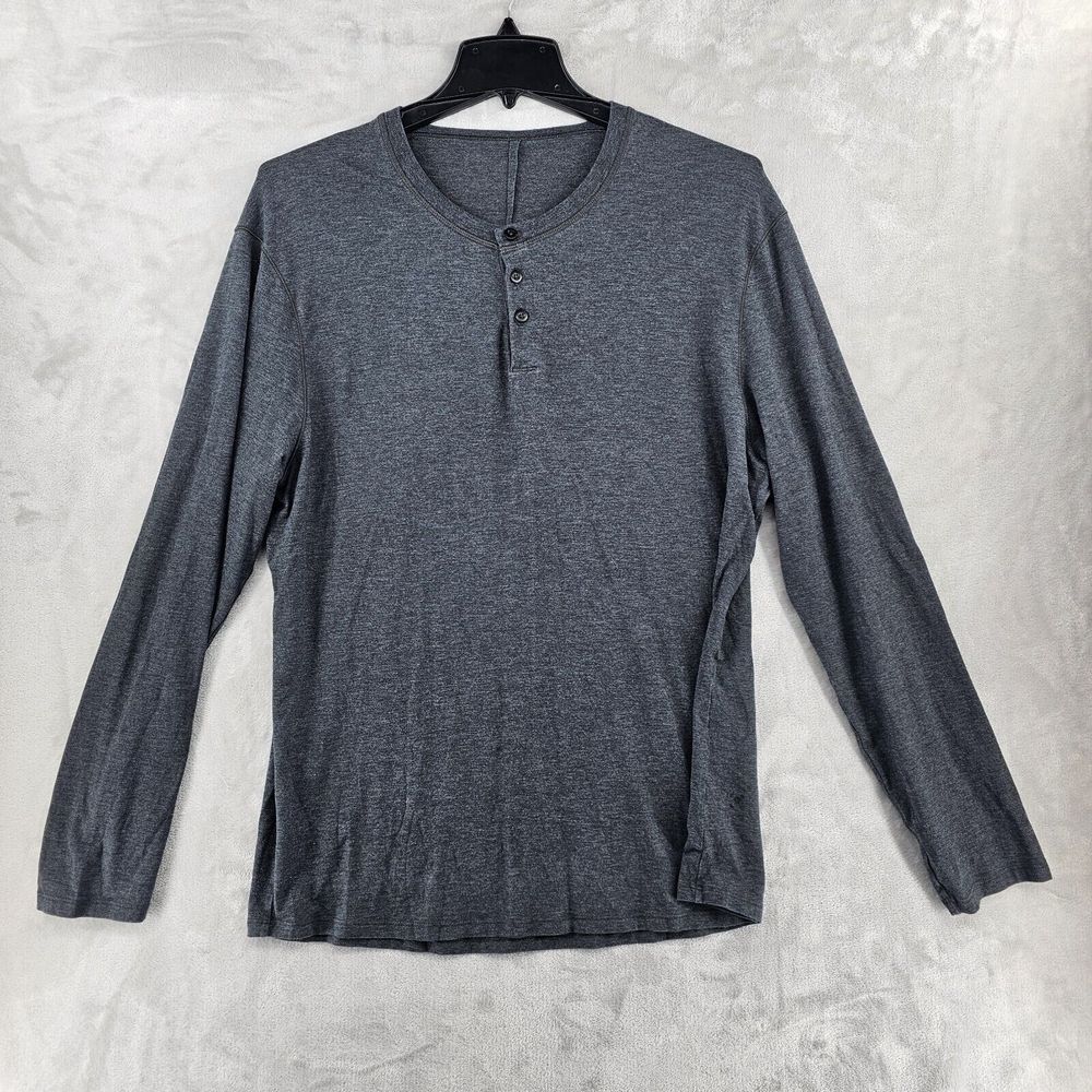 Lululemon‎ Shirt Mens 2XL Gray Henley Long Sleeve Pullover Tech Performance Tee